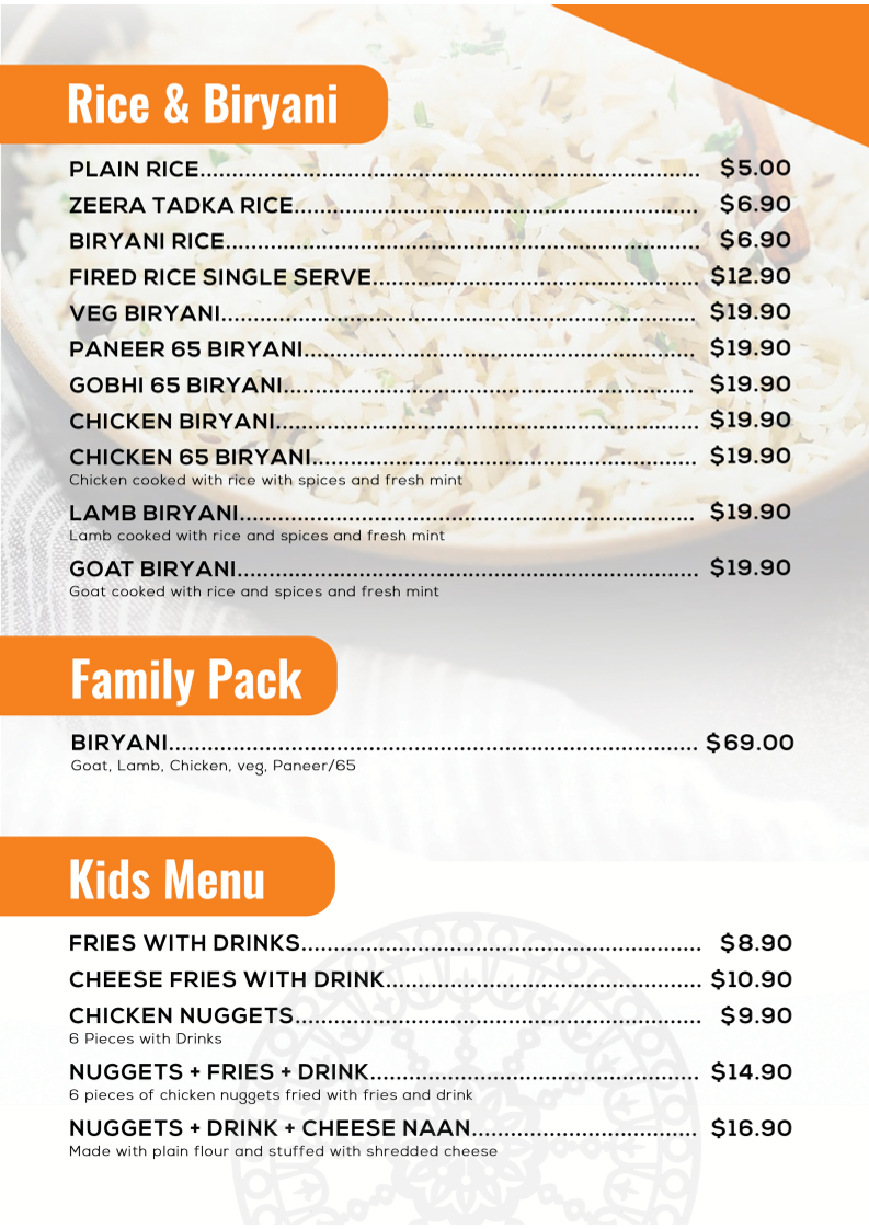 Menu, Sehaj Indian Food and Sweets Gledswood Hills