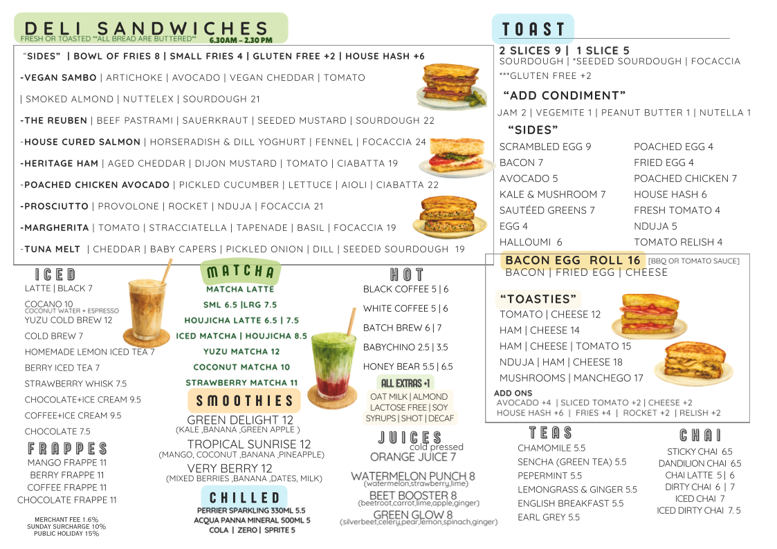 Menu, RREE’s cafe Balmain