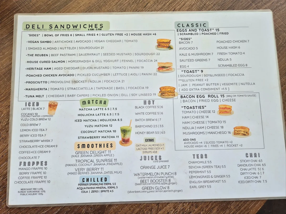 Menu, RREE’s cafe Balmain