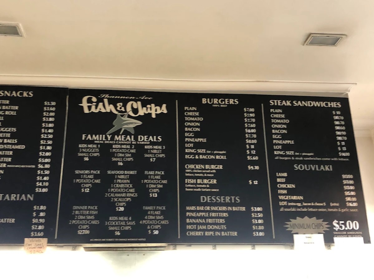 Menu, Shannon Ave Fish & Chips