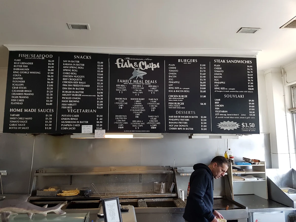 Menu, Shannon Ave Fish & Chips