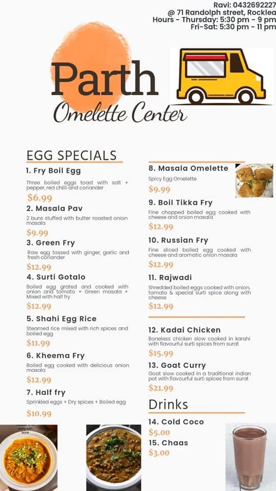 Menu, Parth Omelette Centre