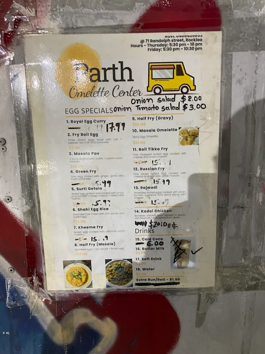 Menu, Parth Omelette Centre