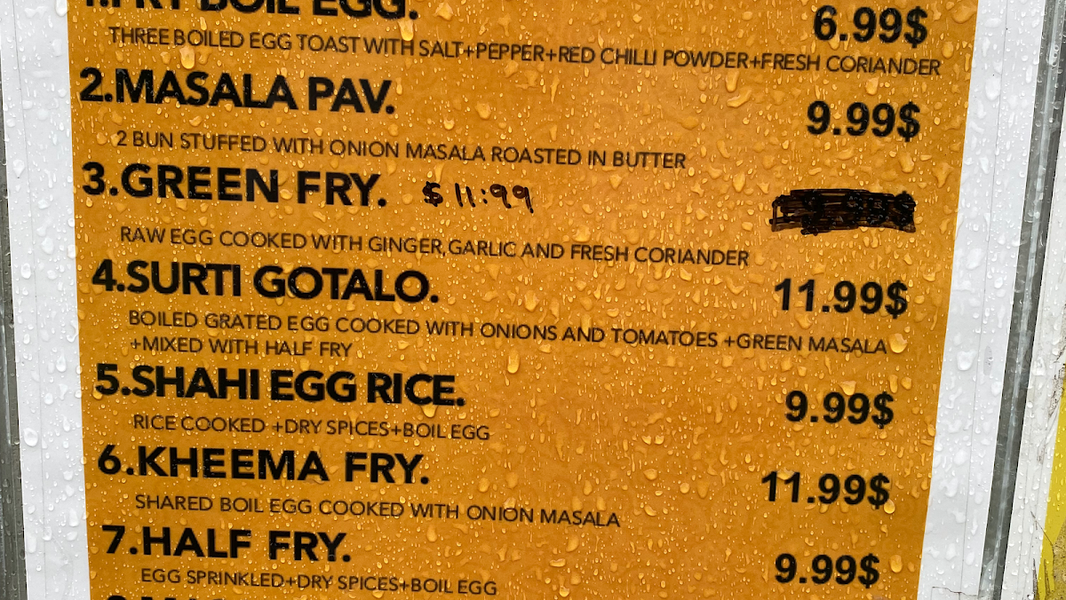 Menu, Parth Omelette Centre