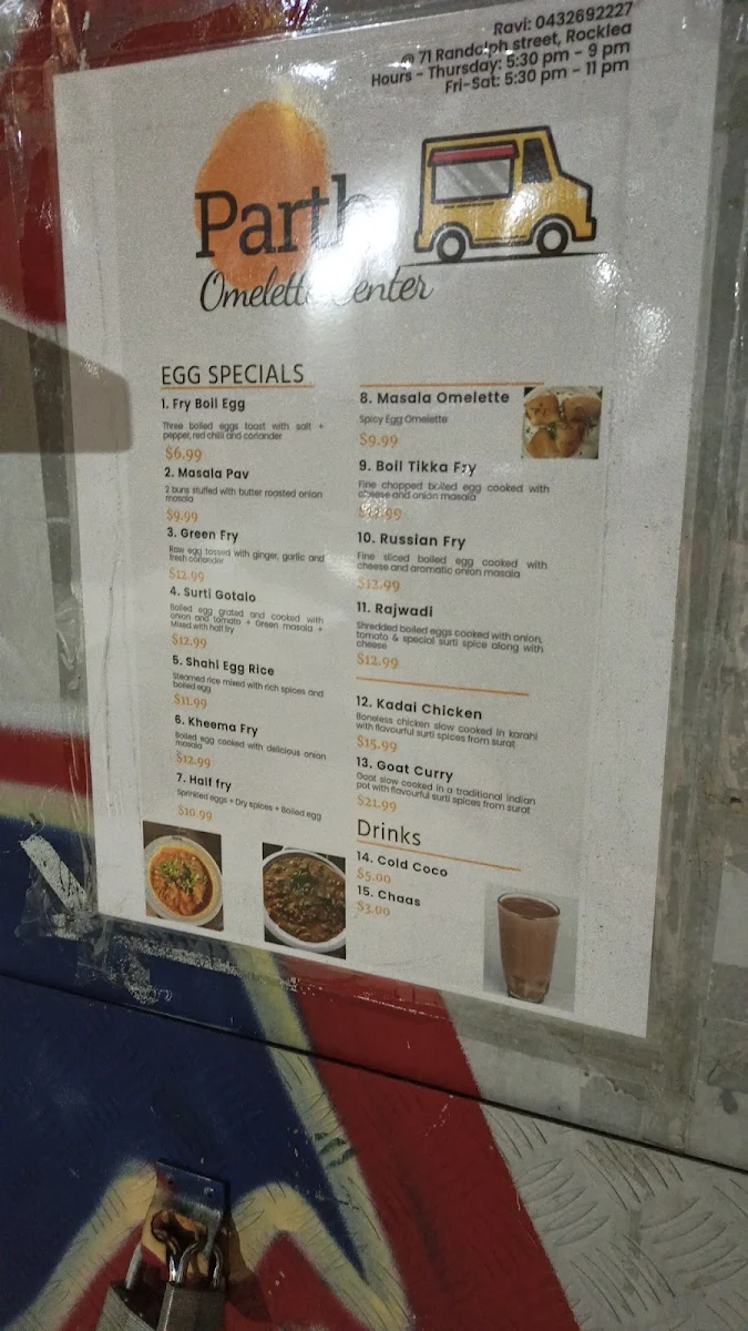 Menu, Parth Omelette Centre