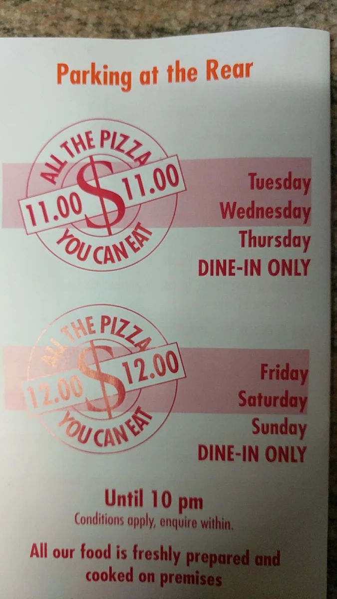 Menu, Toto's Pizzeria