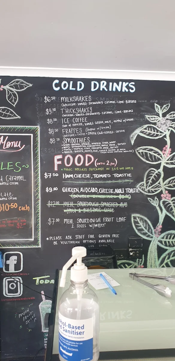 Menu, Barossa Beans and Cream