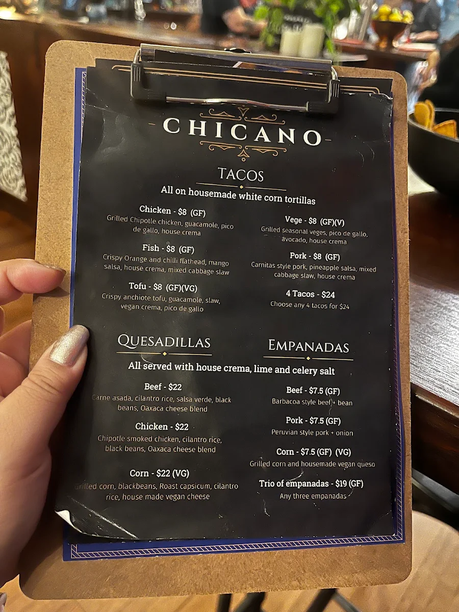 Menu, Chicano Taqueria