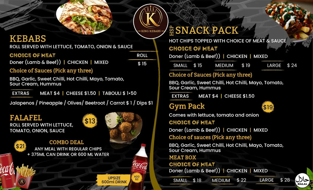 Menu, King Kebabs Wodonga