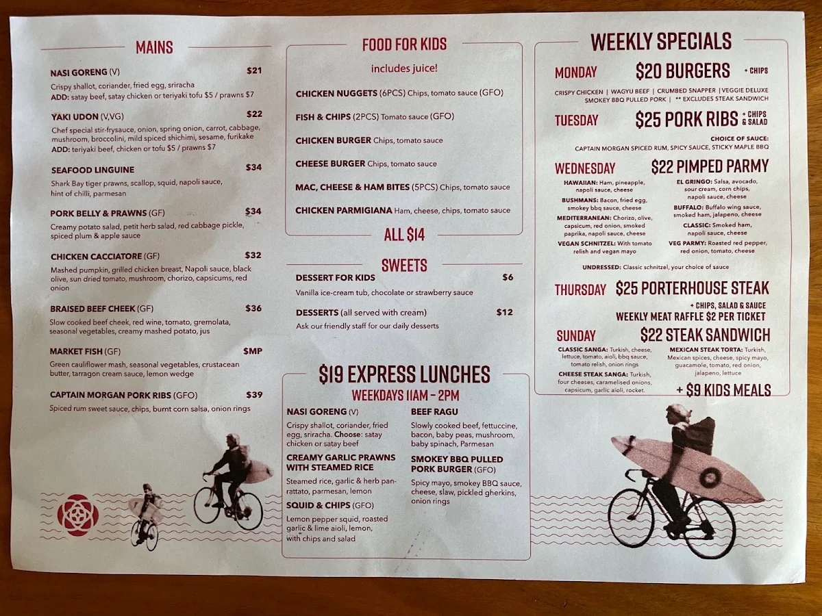 Menu, The Rose Hotel & Motel
