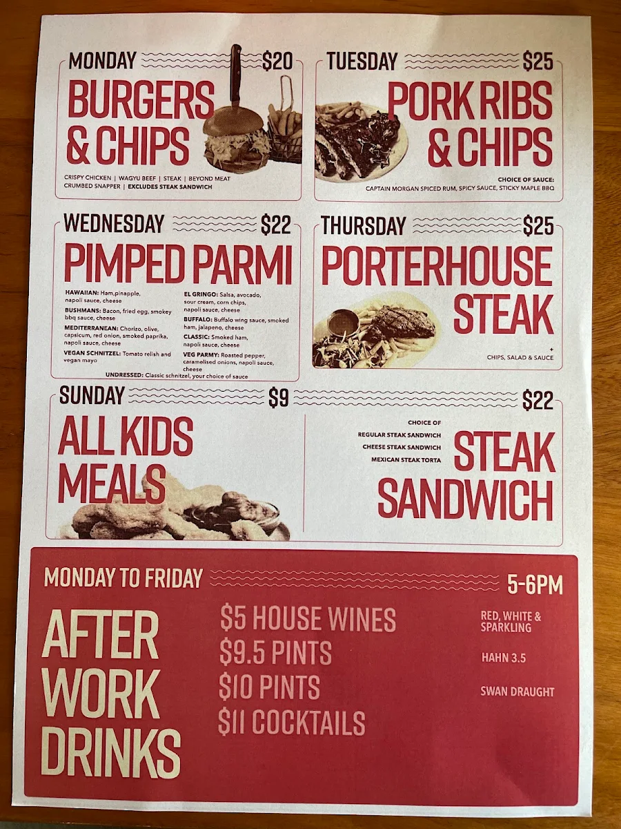 Menu, The Rose Hotel & Motel