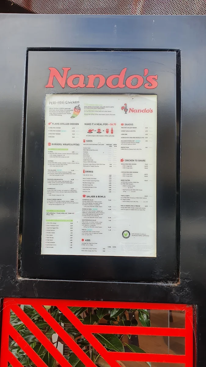 Menu, Nando's Footscray