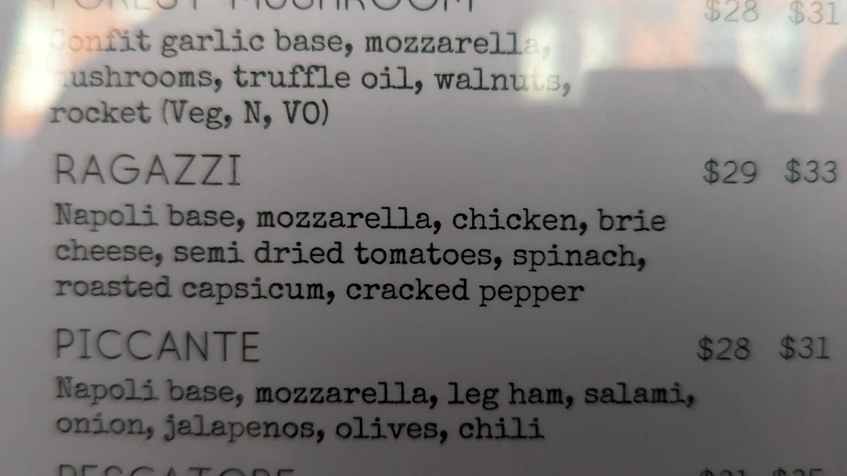 Menu, Capital Antipasti-Pizze-Vino