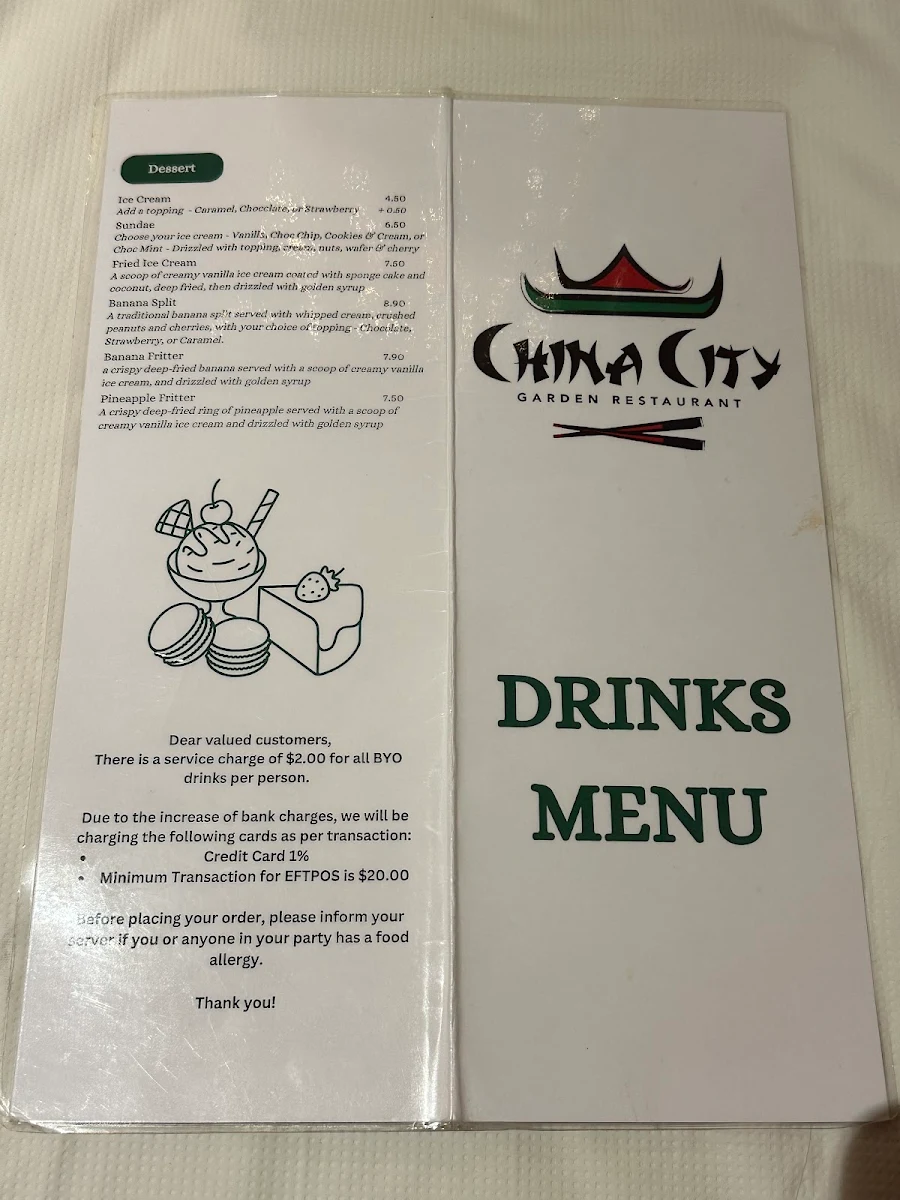 Menu, China City Garden Restaurant