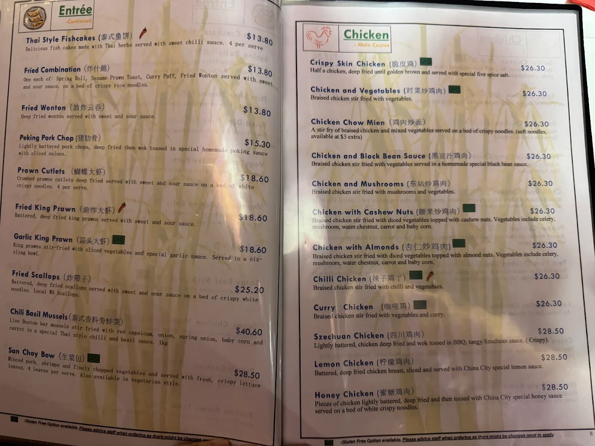Menu, China City Garden Restaurant