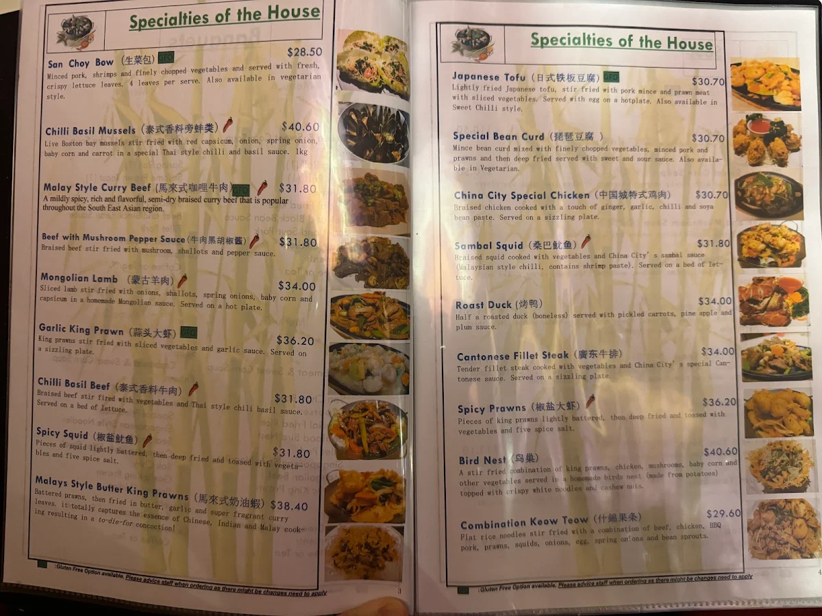 Menu, China City Garden Restaurant