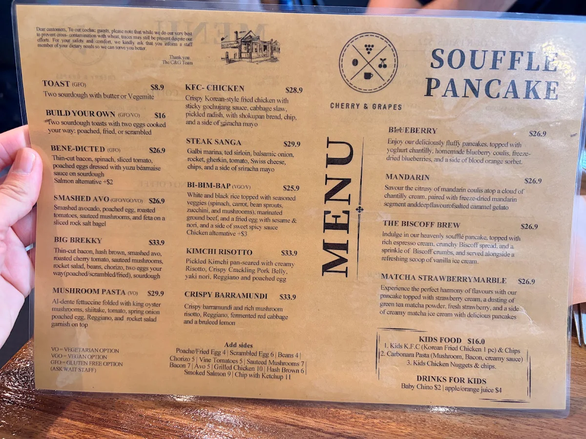 Menu, Cherry and Grapes