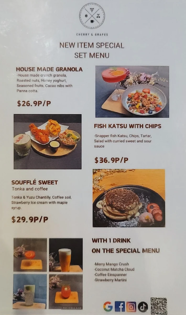 Menu, Cherry and Grapes