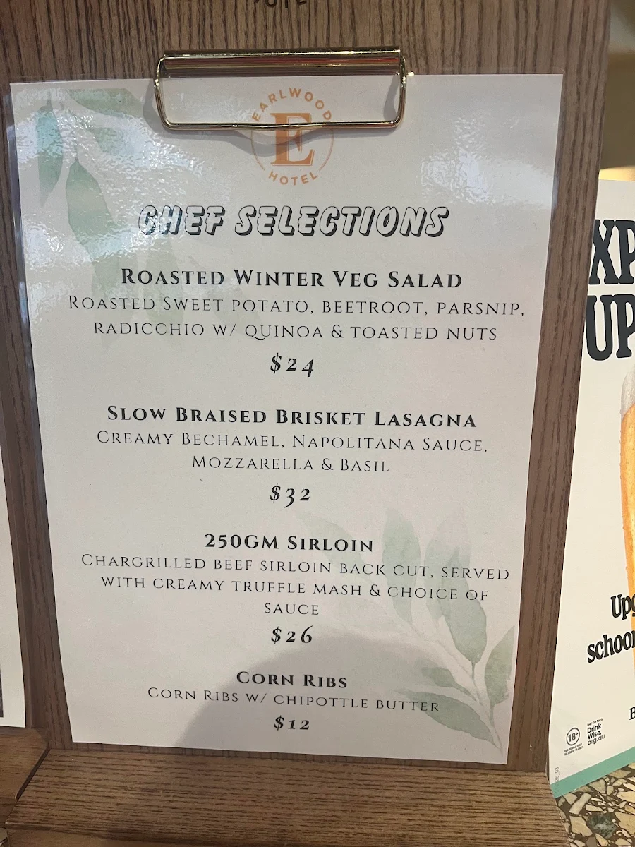 Menu, Earlwood Hotel
