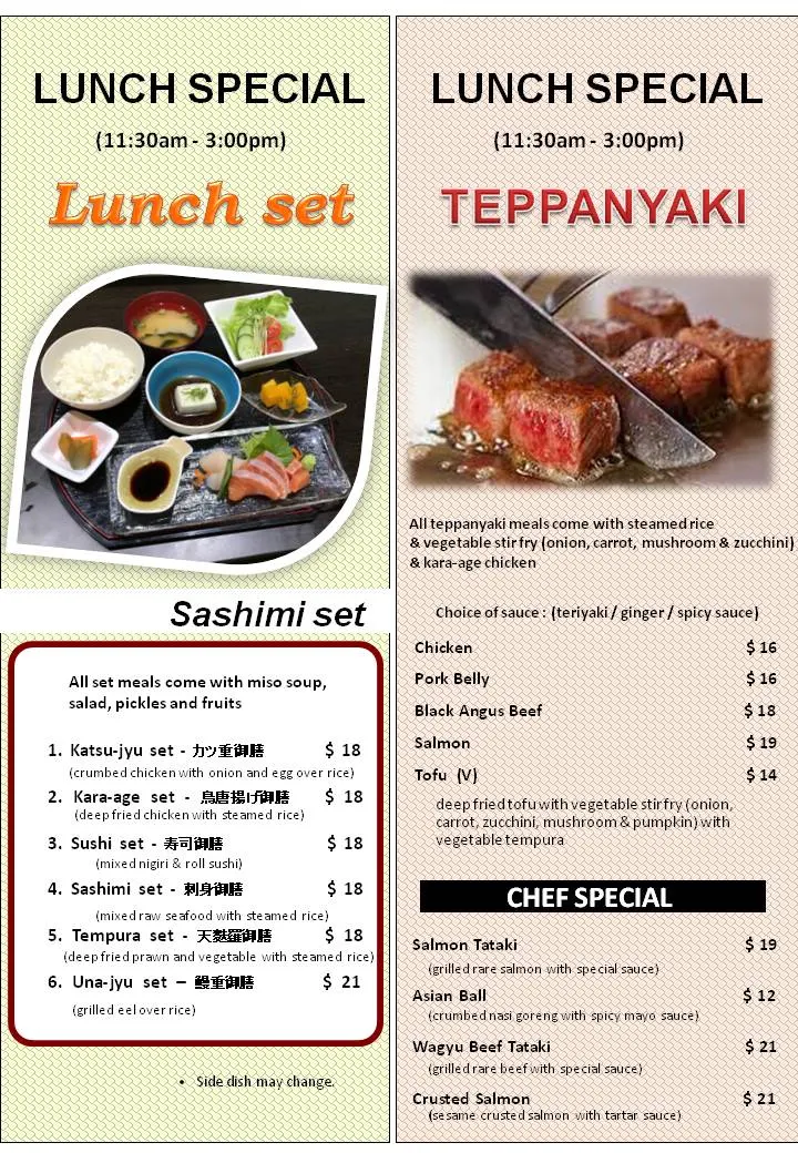 Menu, Ohana Casual Dining & Sushi