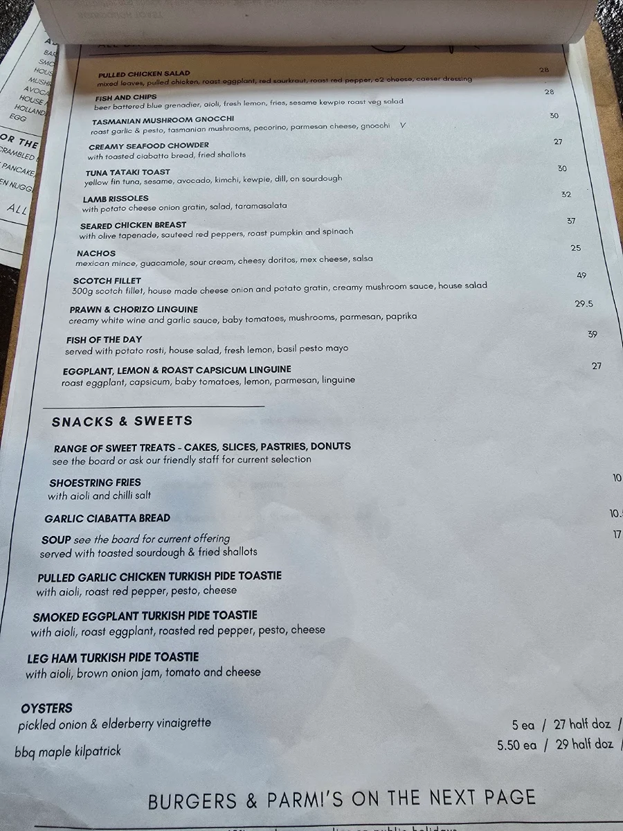 Menu, Stock Market Cafe