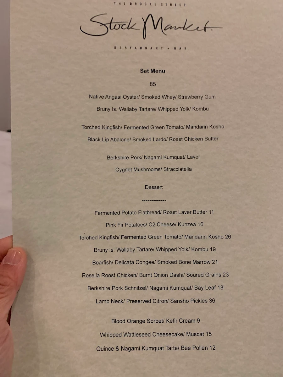 Menu, Stock Market Cafe