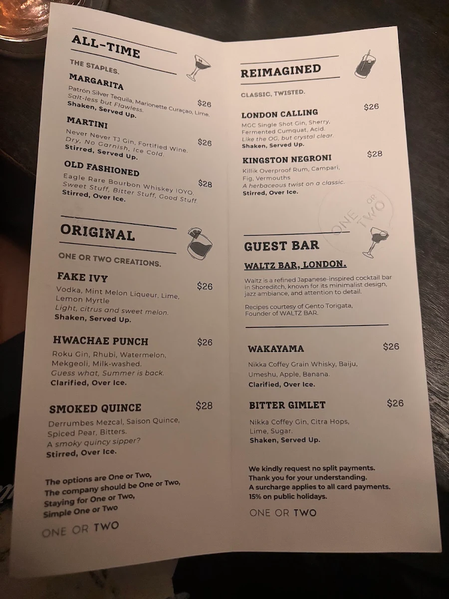 Menu, One or Two