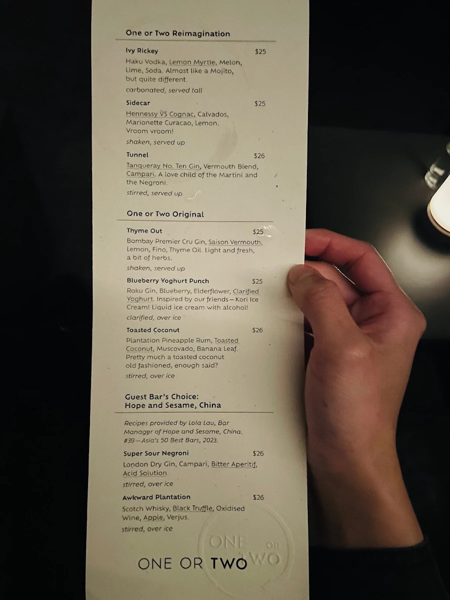 Menu, One or Two