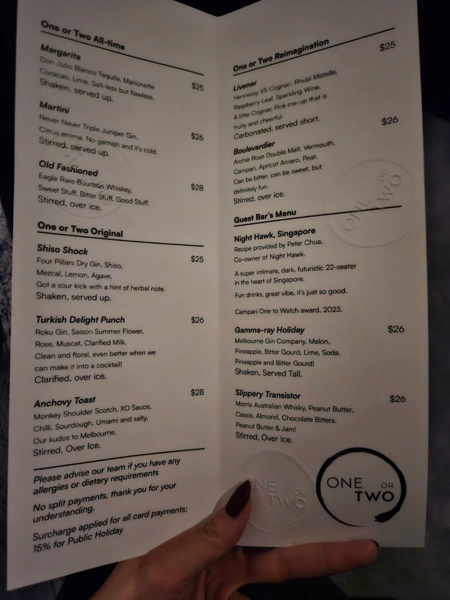 Menu, One or Two