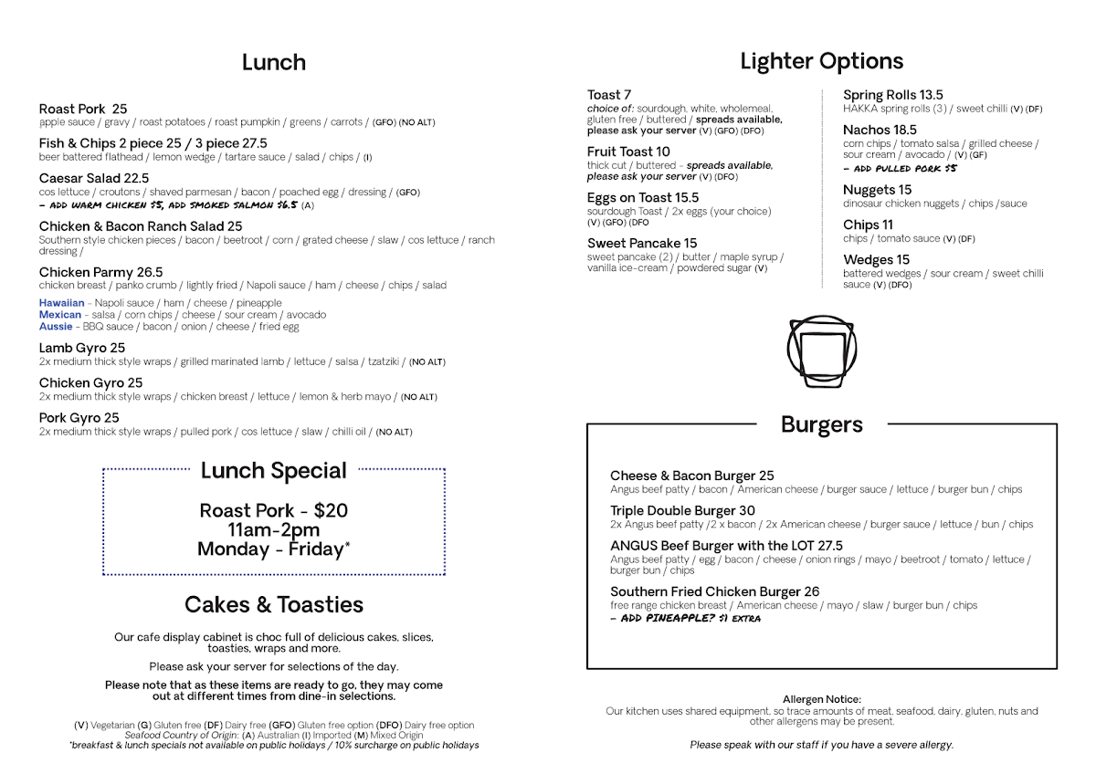 Menu, Red Square Glenorchy