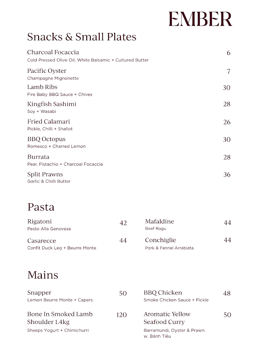 Menu, Fire Baby