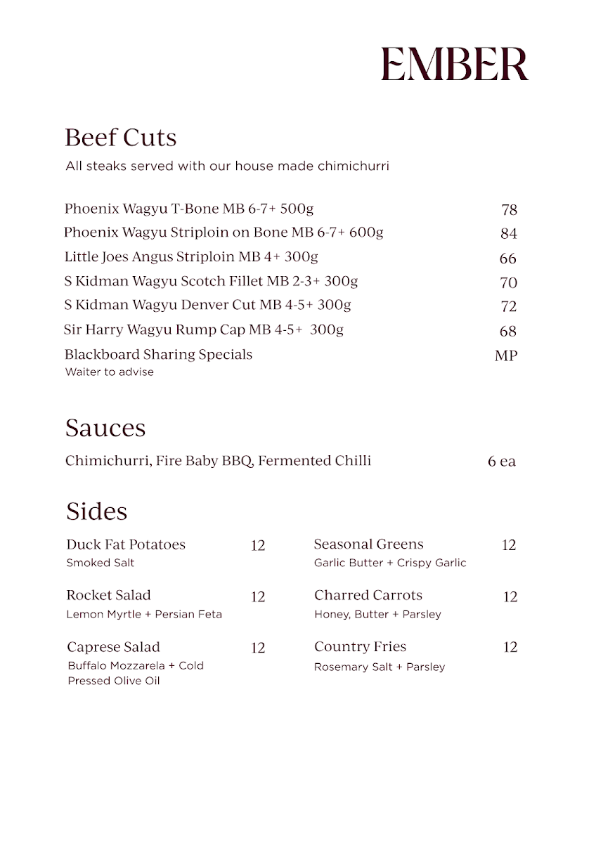 Menu, Fire Baby
