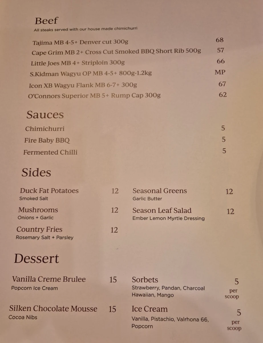 Menu, Fire Baby