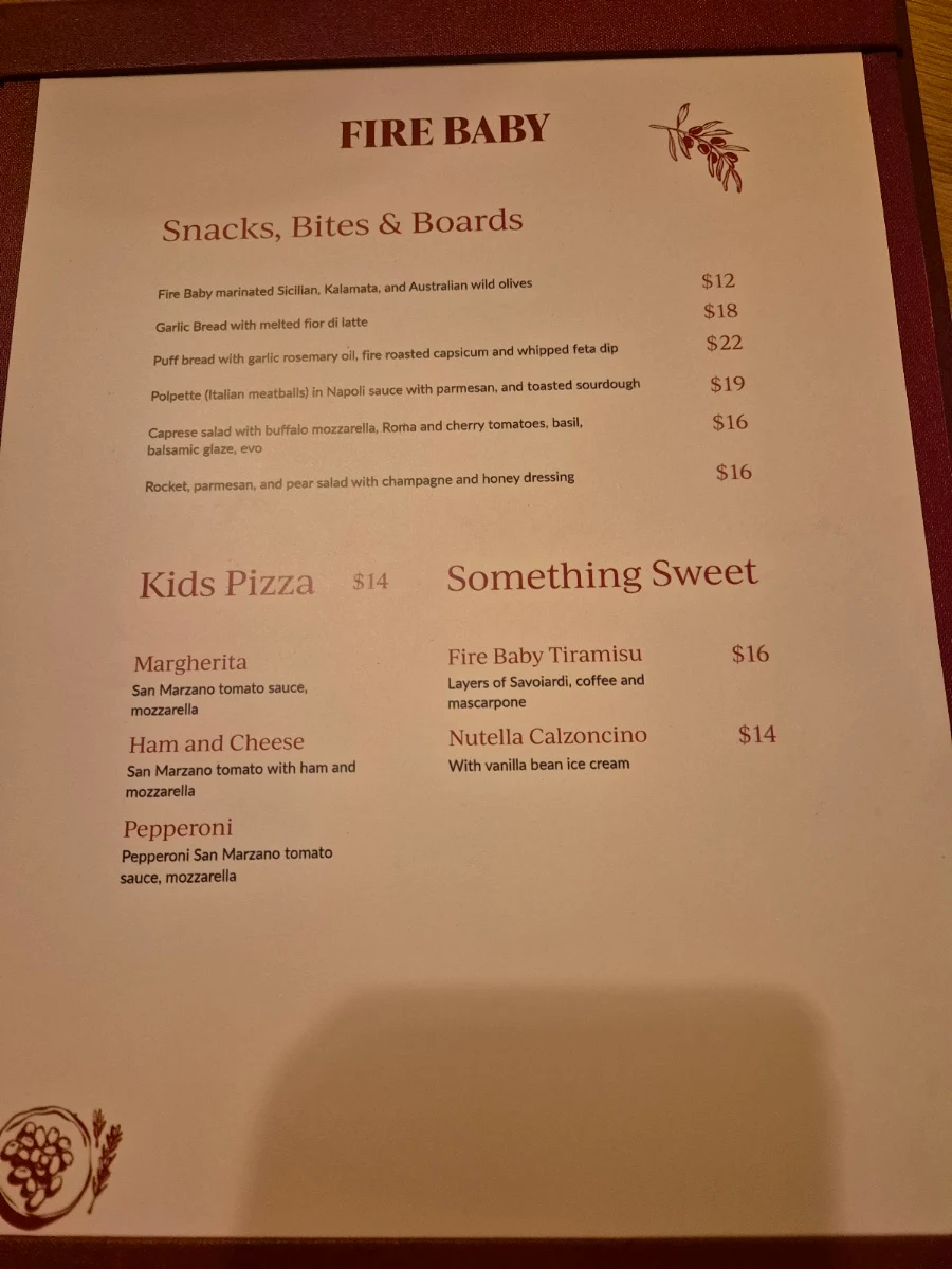 Menu, Fire Baby