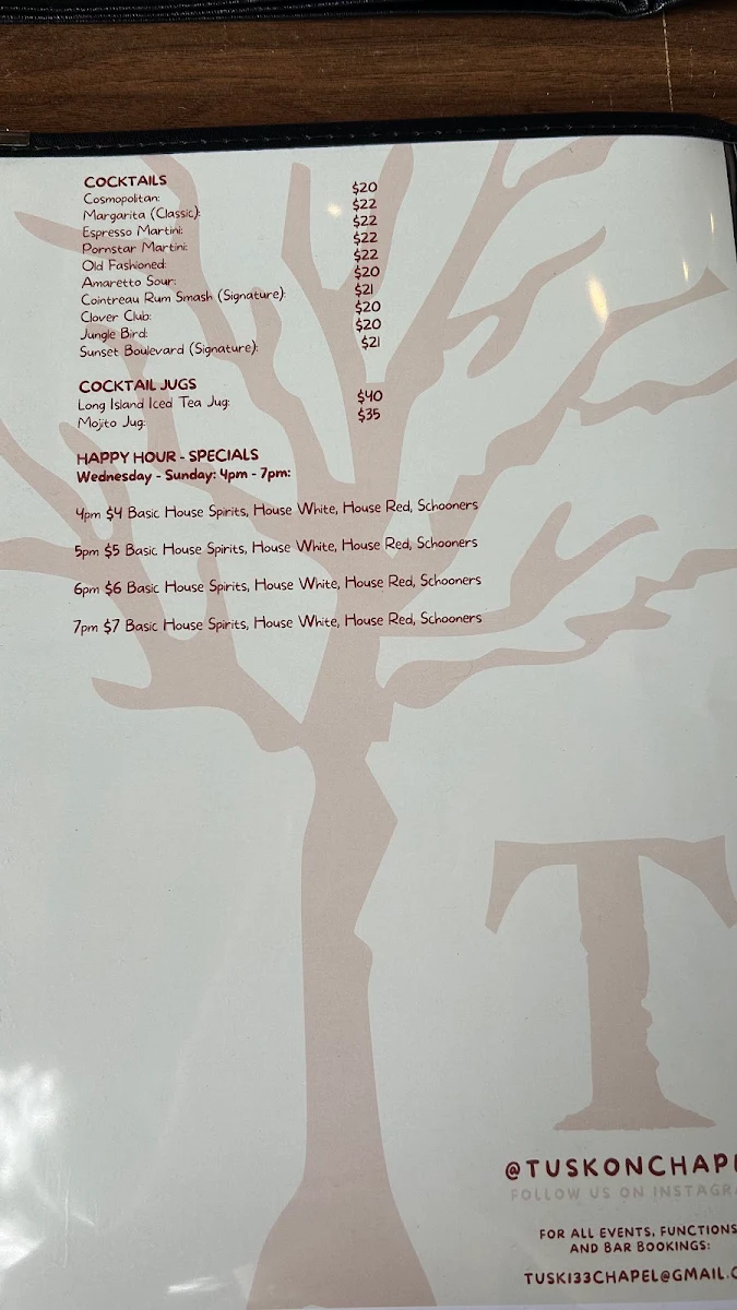 Menu, Tusk On Chapel