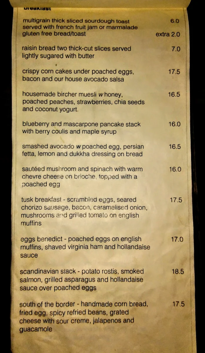 Menu, Tusk On Chapel