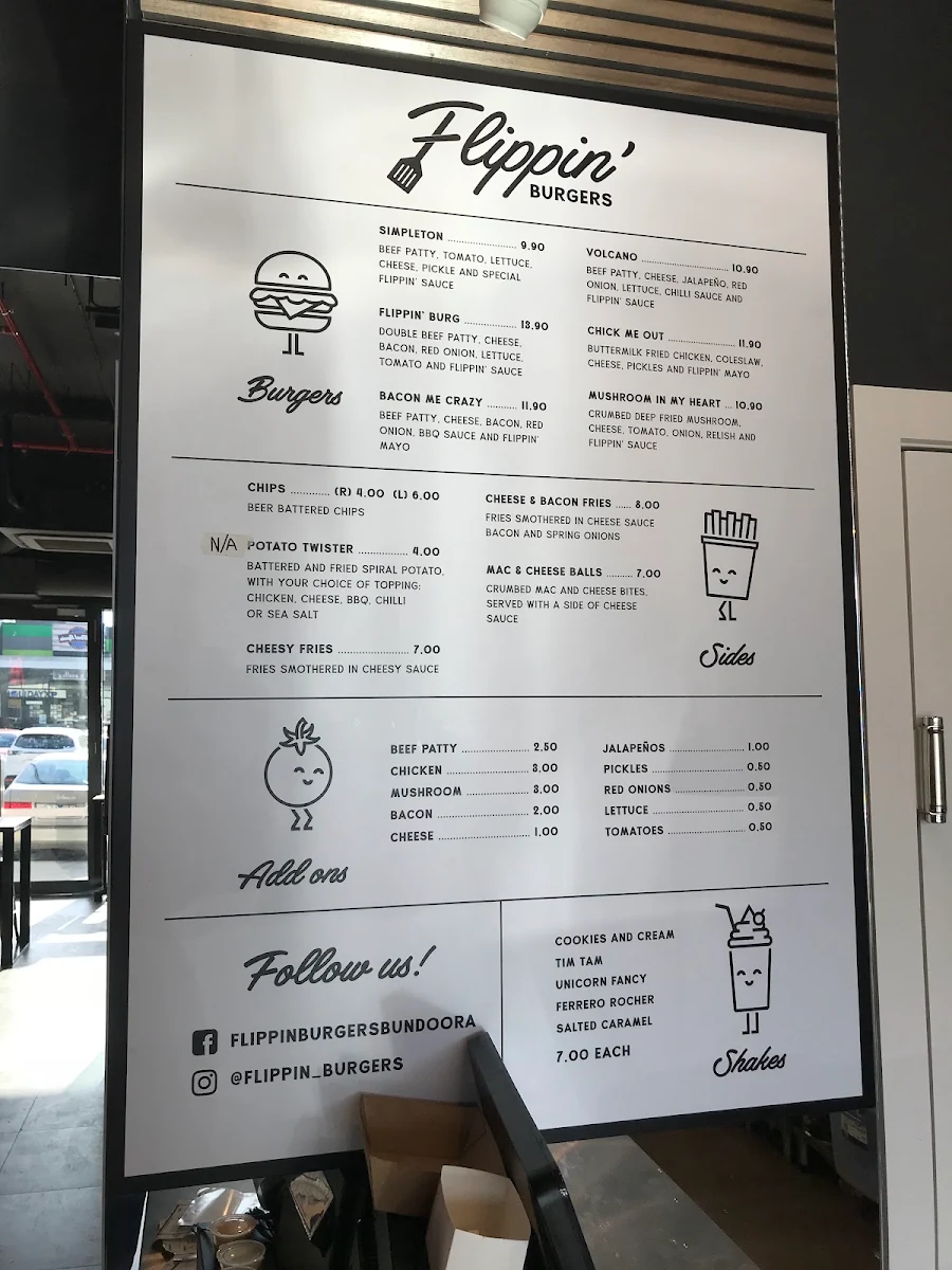 Menu, Flippin' Burgers