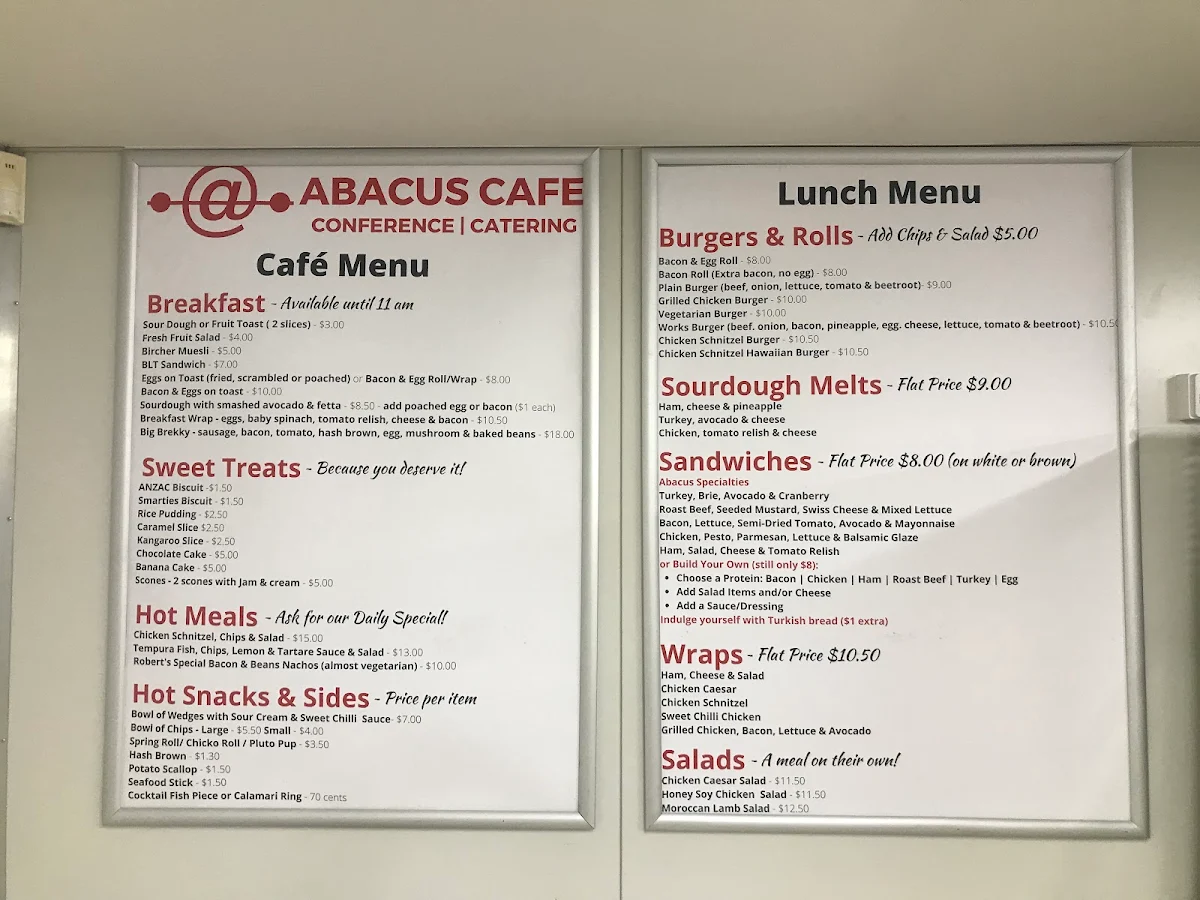 Menu, Abacus Cafe & Conference Centre