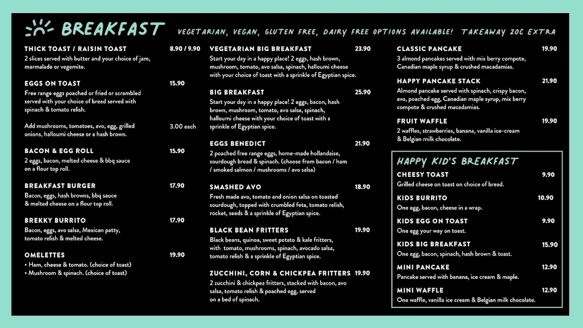 Menu, Happy Place