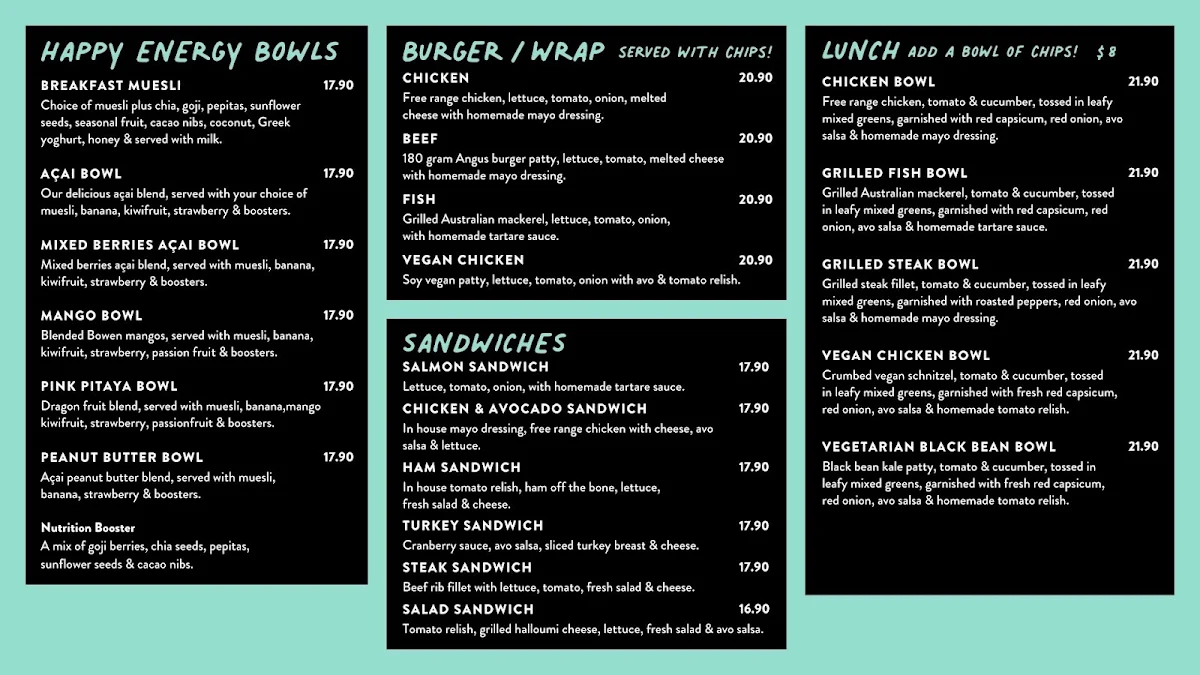 Menu, Happy Place