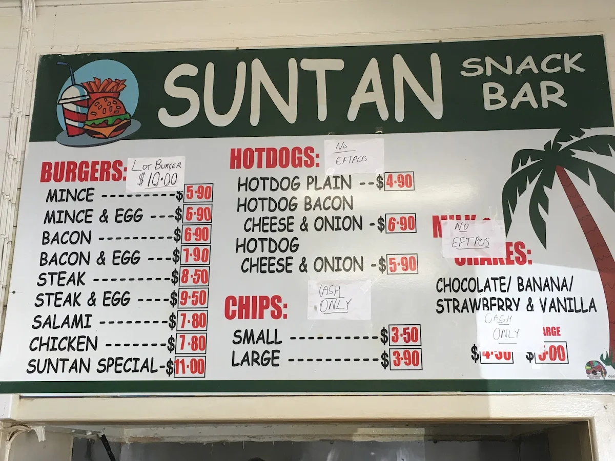 Menu, Suntan Snack Bar