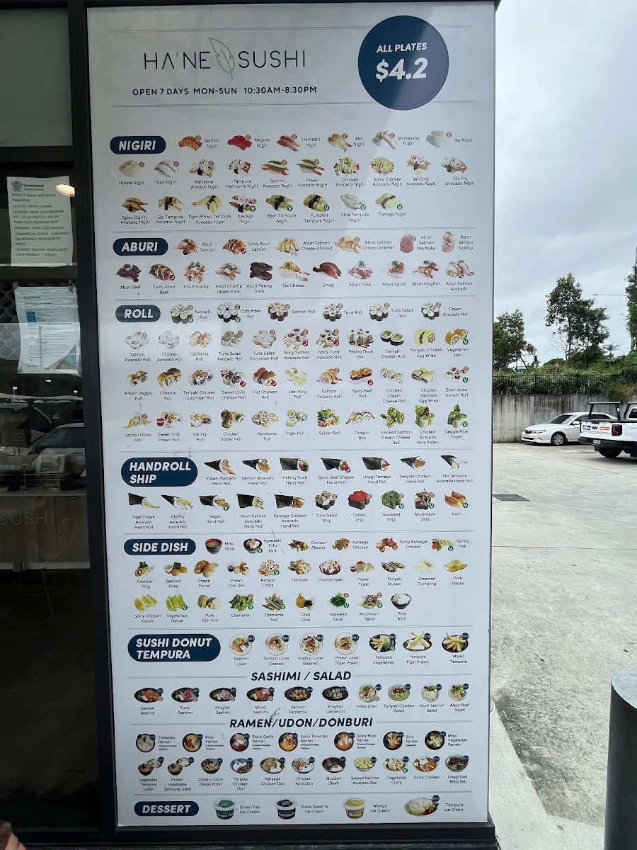 Menu, Hane Sushi