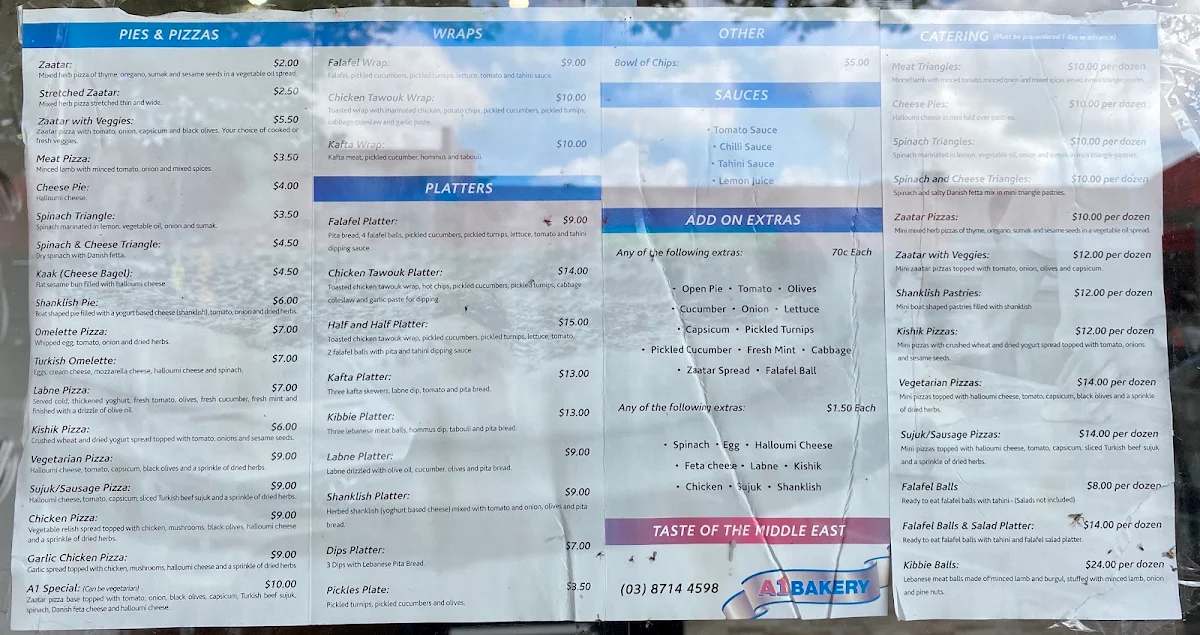 Menu, Terry bakery