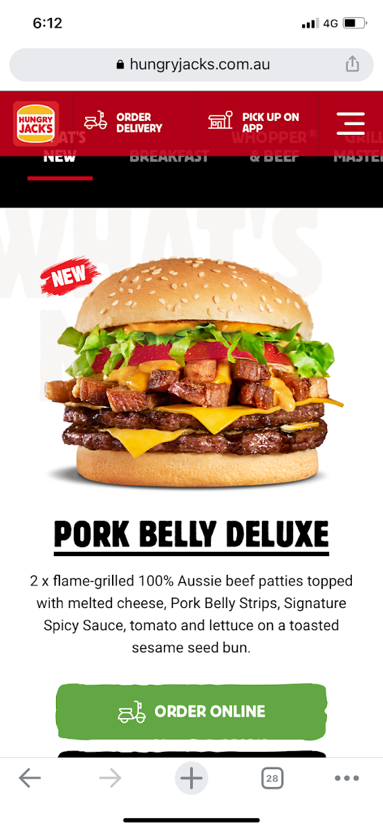Menu, Hungry Jack's Burgers Yamanto