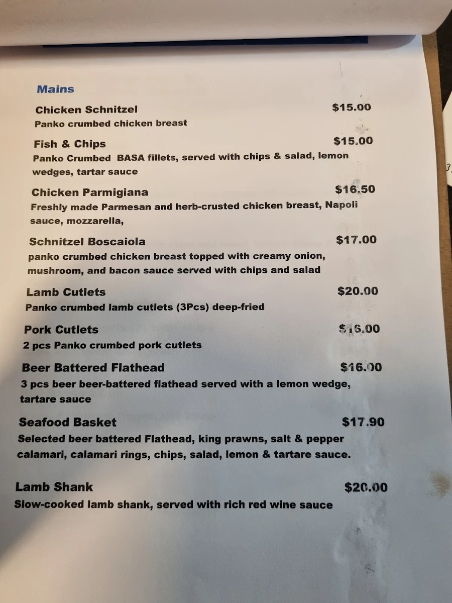 Menu, Royal Exchange Hotel