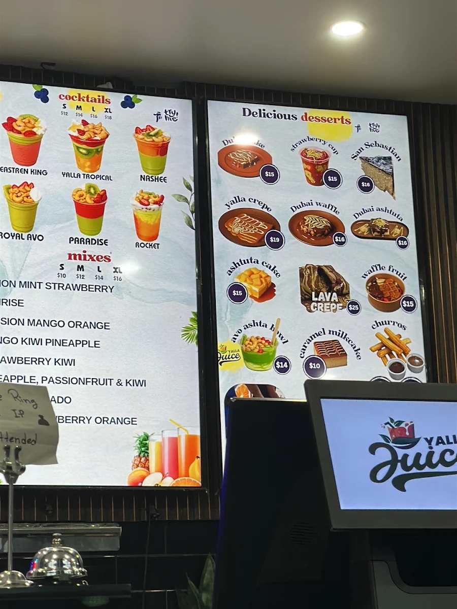 Menu, Yalla Juice