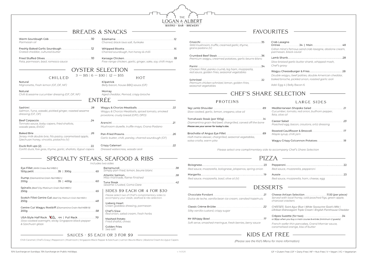 Menu, Logan & Albert Hotel