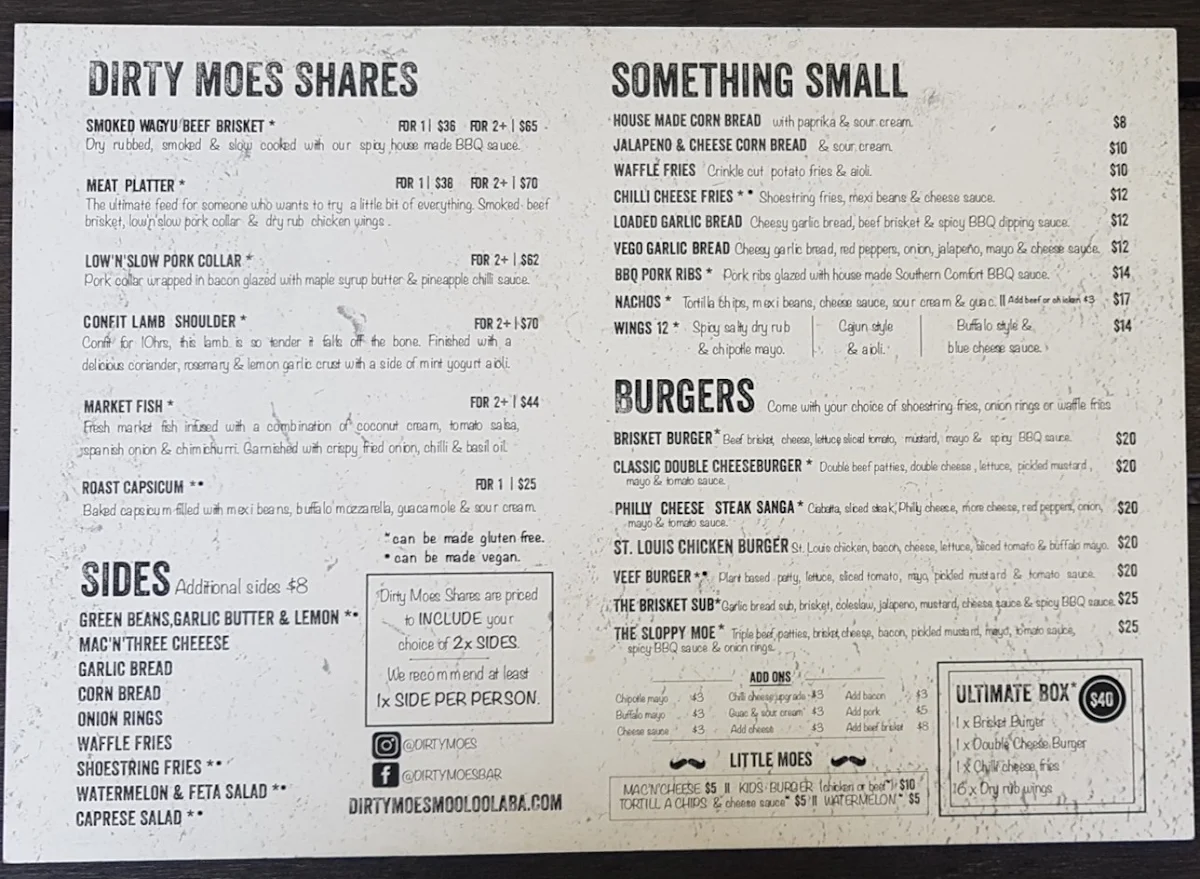 Menu, Dirty Moes