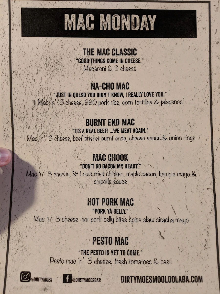 Menu, Dirty Moes
