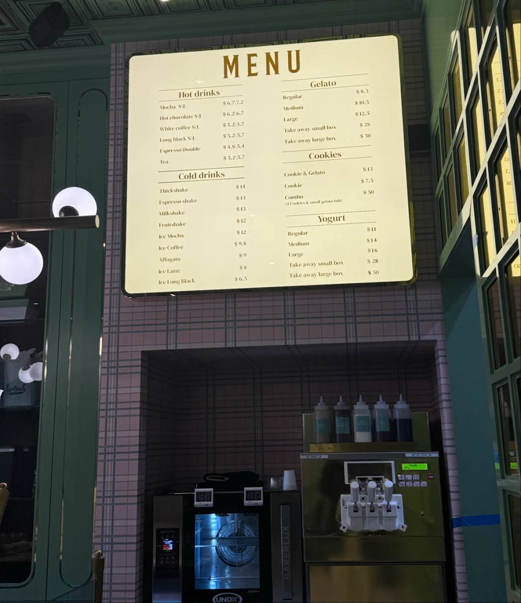 Menu, Anita Gelato Victoria Cross